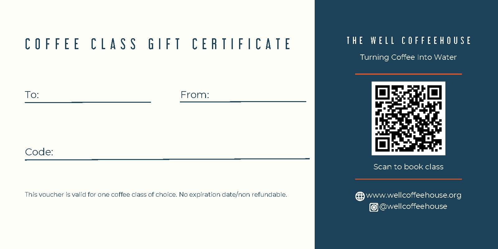 Coffee Class Gift Certificate (physical certificate)