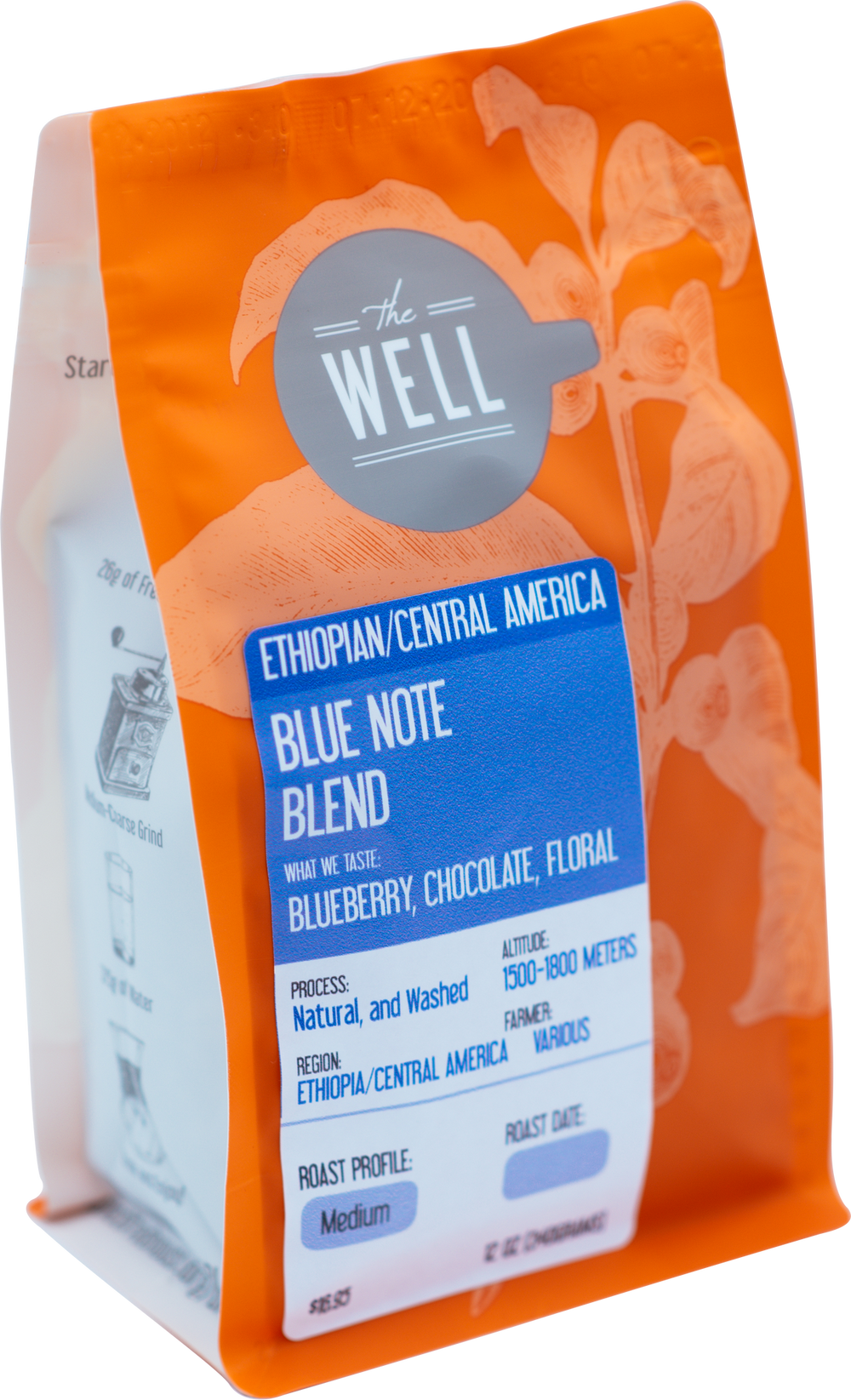 a bag of blue note blend coffee from Ethiopia and Central America